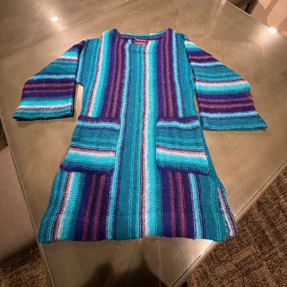 Outlander by Renee Tener Turquoise Striped Tunic Sweater or Mini Dress c1970s